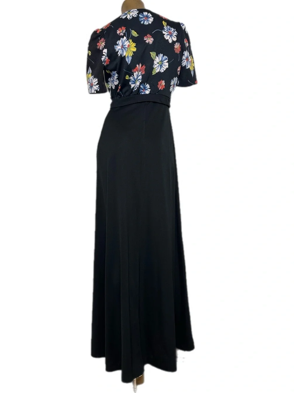 Vintage Jody of California Black Floral sleeveless Maxi Dress w/ bolero jacket